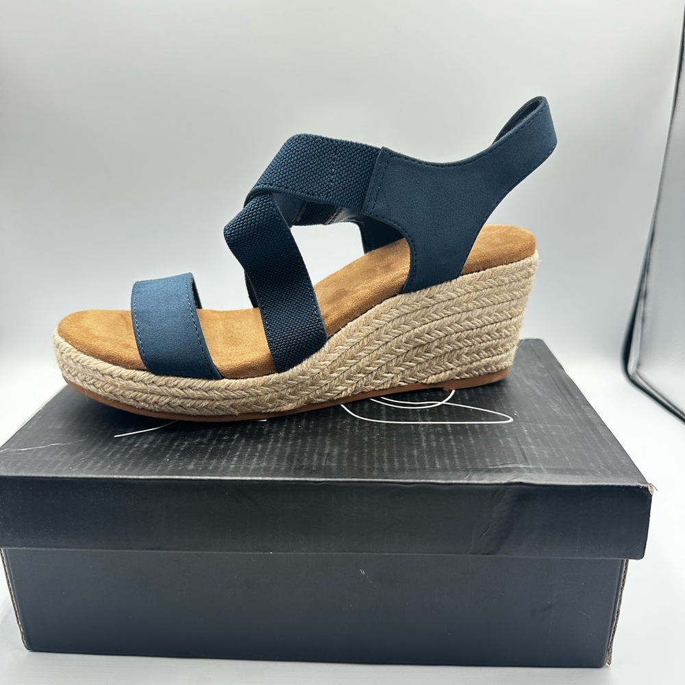 MySoft Navy Nubuck Espadrilles Wedge Platform Women’s Sandals NIB | 6